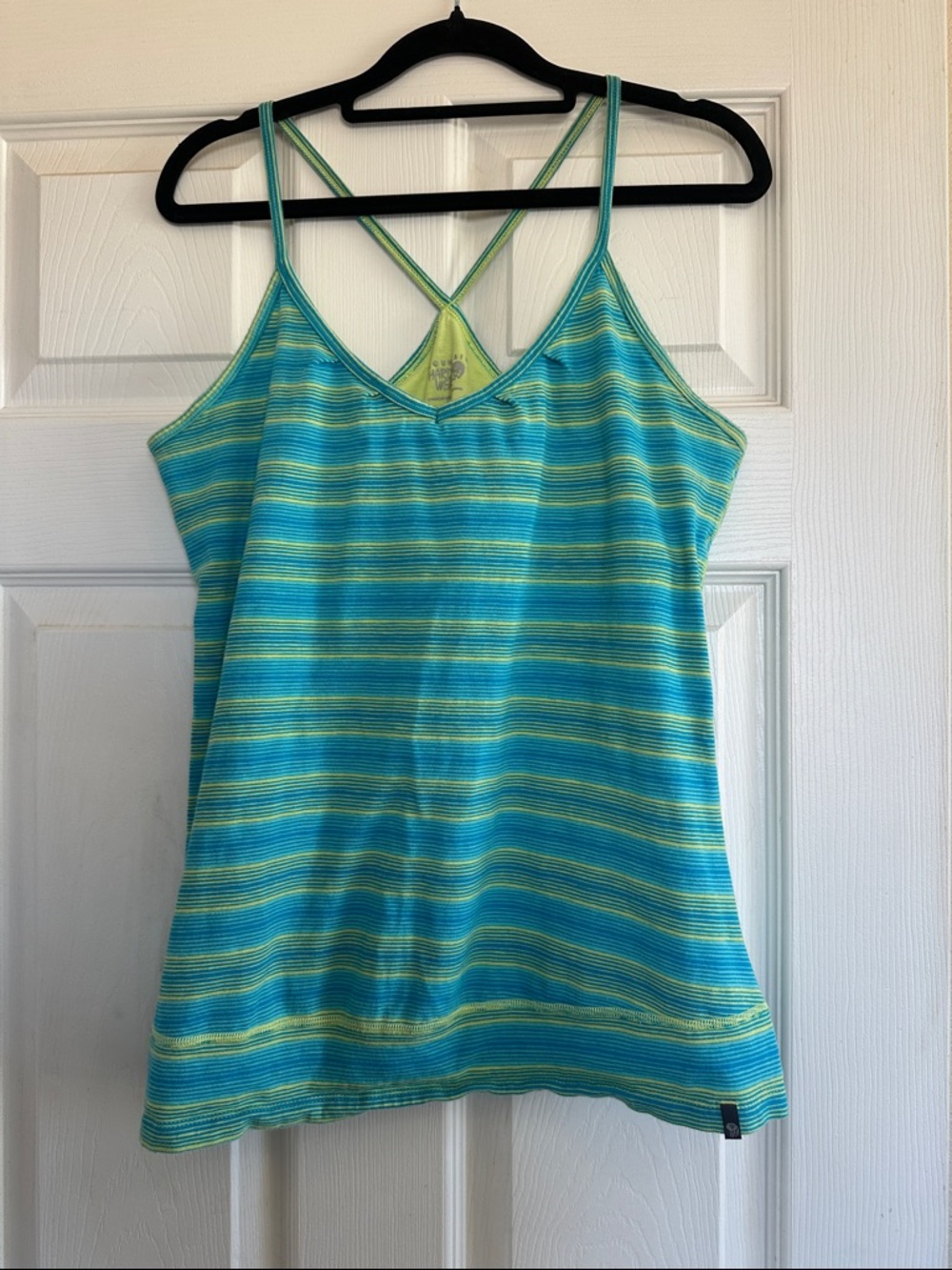 Mountain Hardwear Striped Aqua & Lime Strappy Tank Top
